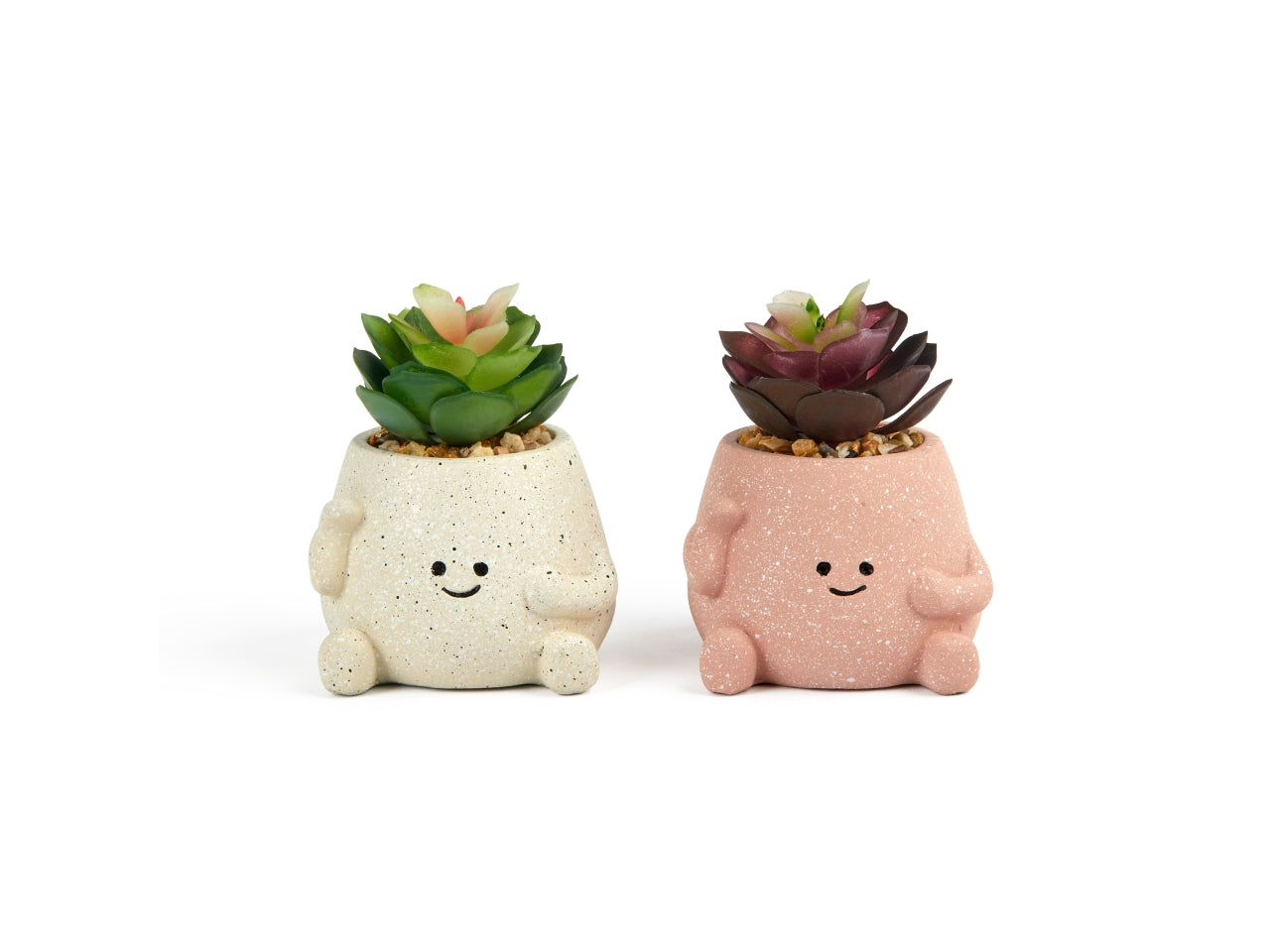 Piantina in vasetto cute in plastica e cemento 7,5x7,5xh.9,5 cm design assortiti