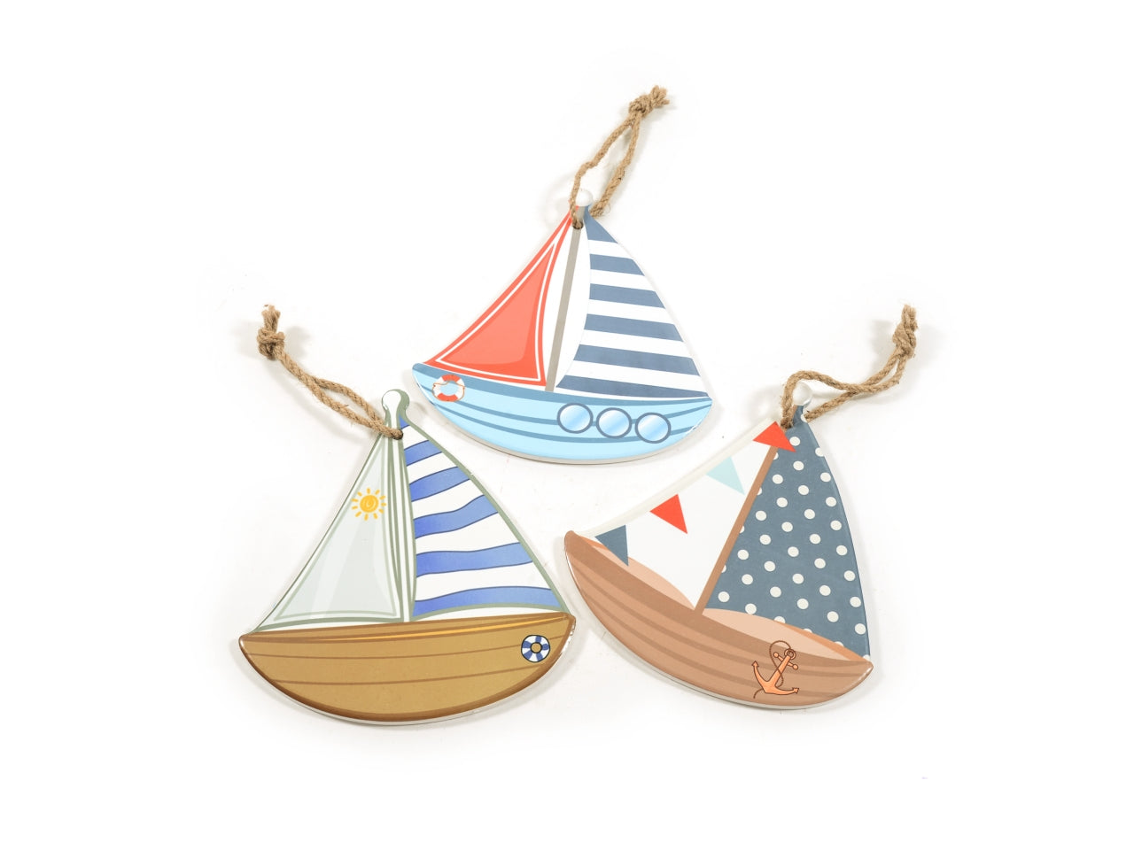 Decorazione barca in ceramica da appendere 20x18cm decori assortiti scatola regalo