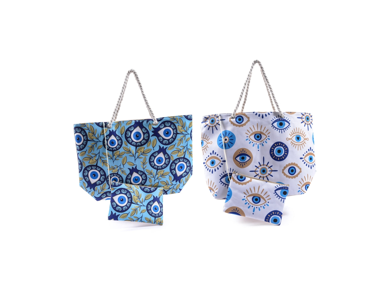 Borsa mare in tessuto 56x16x36cm con pochette 24x16cm decori assoriti