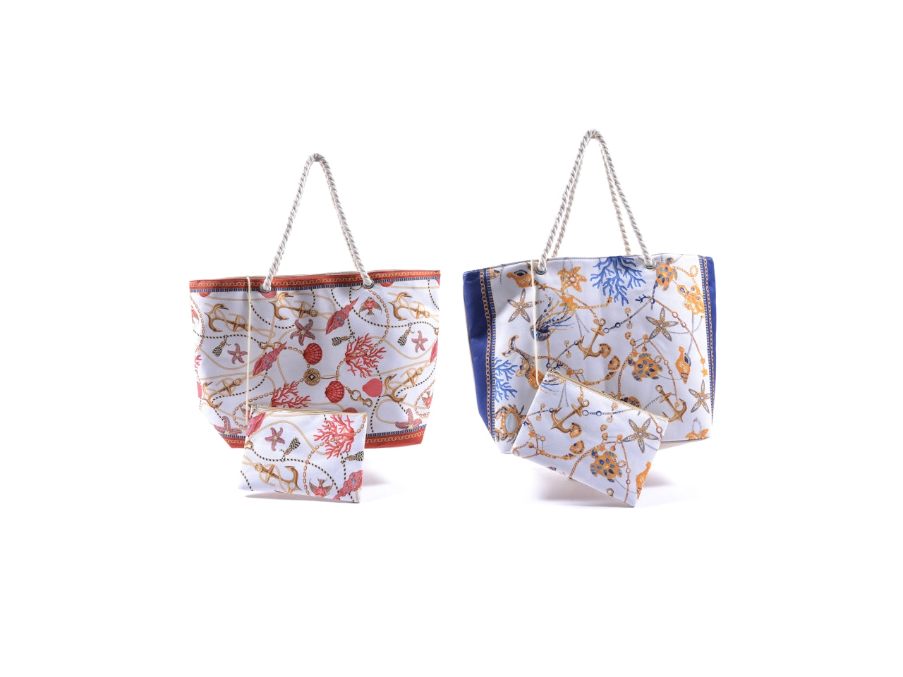 Borsa mare in tessuto 56x16x36cm con pochette 24x16cm decori assoriti