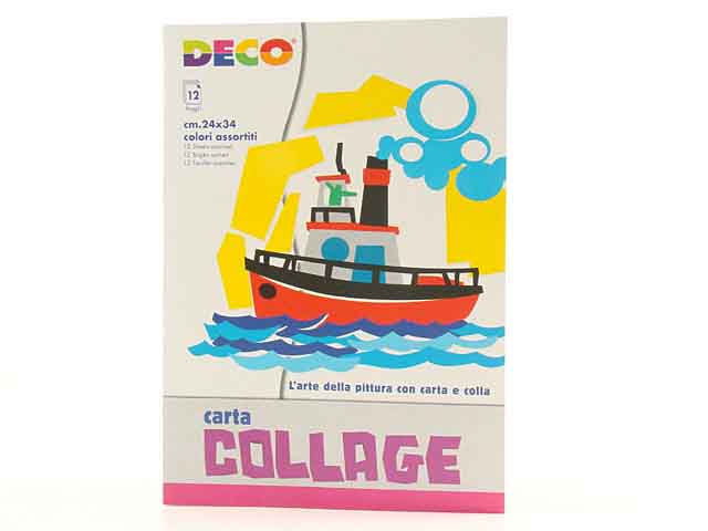 Album carta rasata collage, l'arte della pittura con carta e colla, 12 fogli colori assortiti 24x34cm