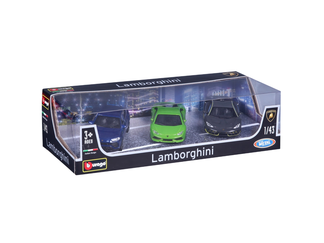 Modellino Auto Lamborghini - Scala 1:43: Die-cast, Colori Assortiti, Licenza Ufficiale Lamborghini, Confezione Regalo con 3 Auto Assortite, Dimensioni 7,5x12,1x27,5 cm, EtÃ  3+ | Bburago