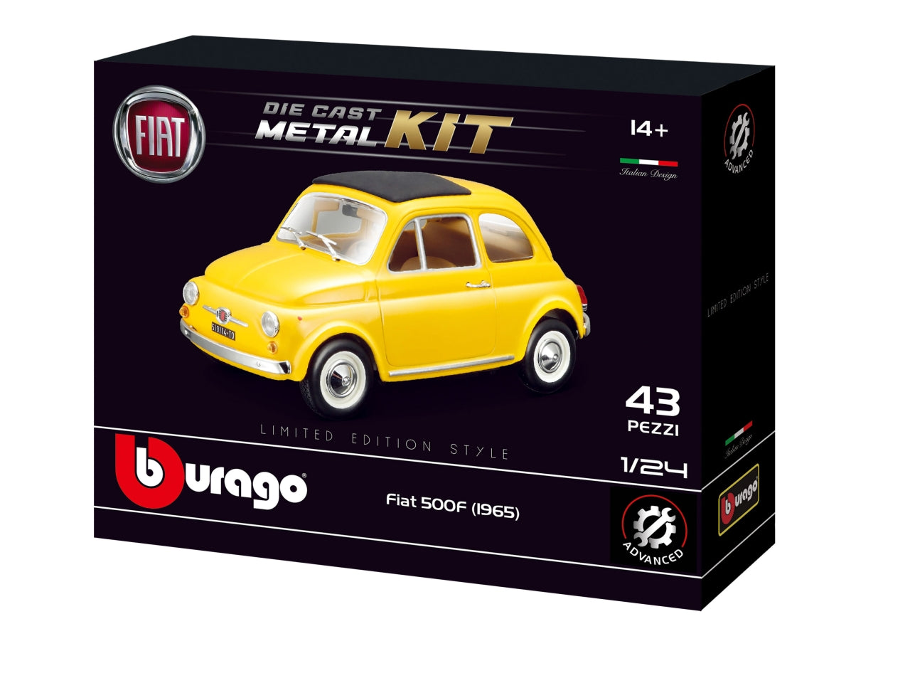 Modellino Auto Fiat 500F 1965 - Scala 1:24: Die-cast, Licenza Ufficiale Fiat, Kit di Montaggio da 43 Pezzi, Dimensioni 10,5x11,4x22,9 cm, EtÃ  3+ | Burago