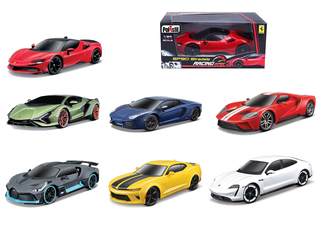 Modellino Auto Racing Spec - Scala 1:24 Modelli Assortiti: Plastica, Colori Assortiti, Licenze Ufficiali, Display da Terra Contenente 80 Pezzi, Dimensioni 11,43x10,48x22,86 cm, EtÃ  3+ | Bburago