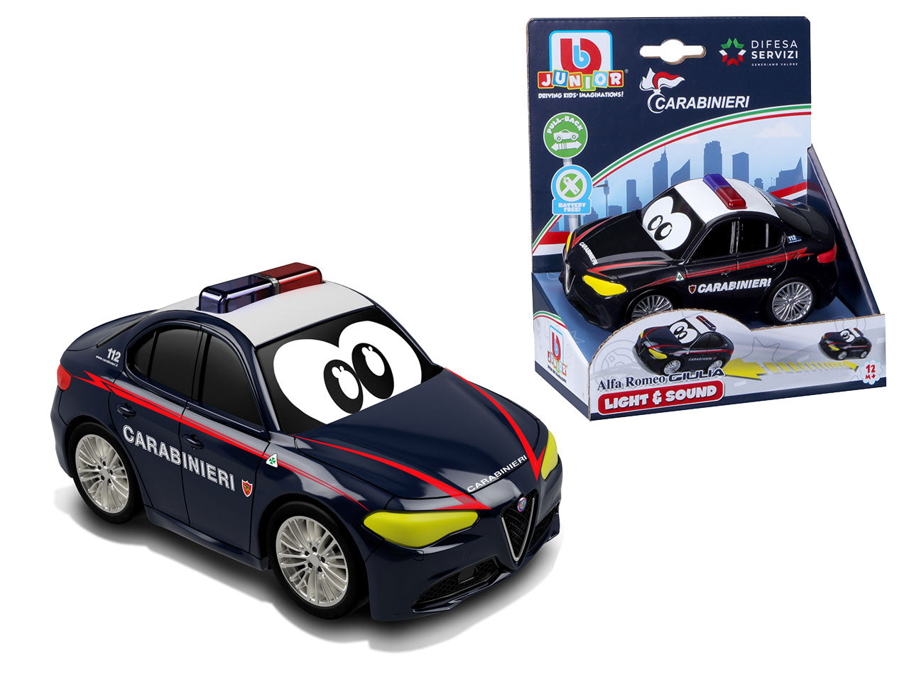 Auto Giocattolo Luci e Suoni Alfa Romeo Giulia Carabinieri: Die-cast Blu e Bianco, Licenza Ufficiale Alfa Romeo, Ruote Libere, Dimensioni 17,5x31x22,5 cm, EtÃ  12m+ | Maisto Tech