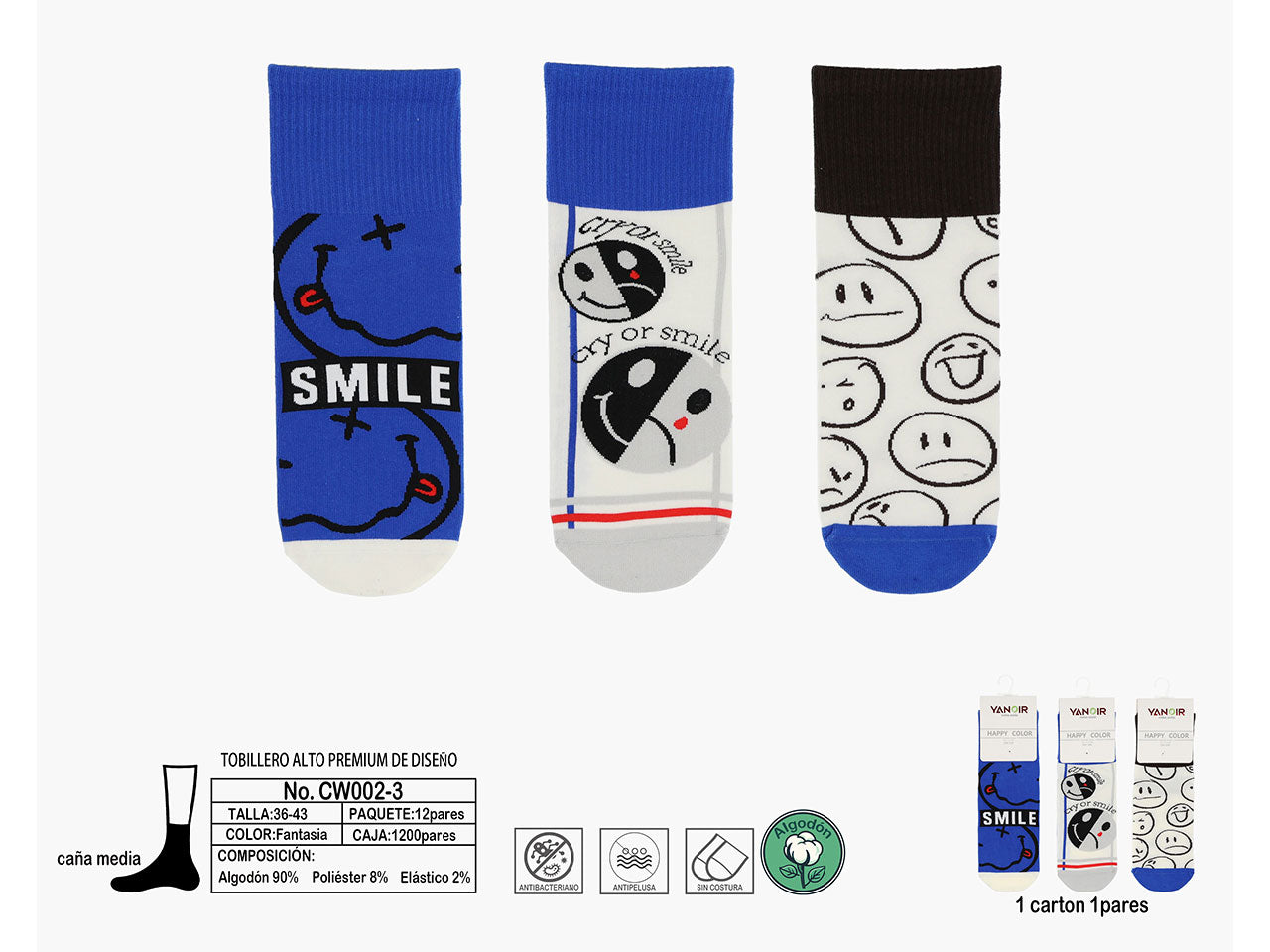 Calzini in cotone fantasie assortite unisex antibatterici, antiodore e senza cuciture, taglia 36-43$