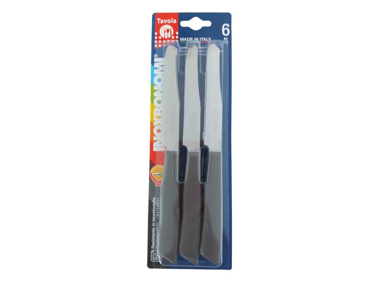 Set 6 coltelli da tavola colore tortora con lama in acciaio inossidabile e manico in plastica  Inoxbonomi