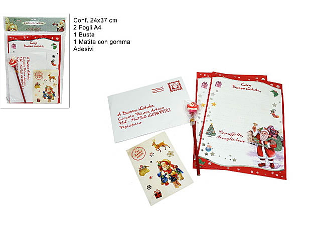 Lettera babbo natale con busta adesivi e matita