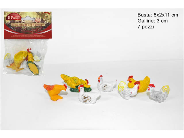 Galline 3cm in confezione da 7 pezzi assortiti