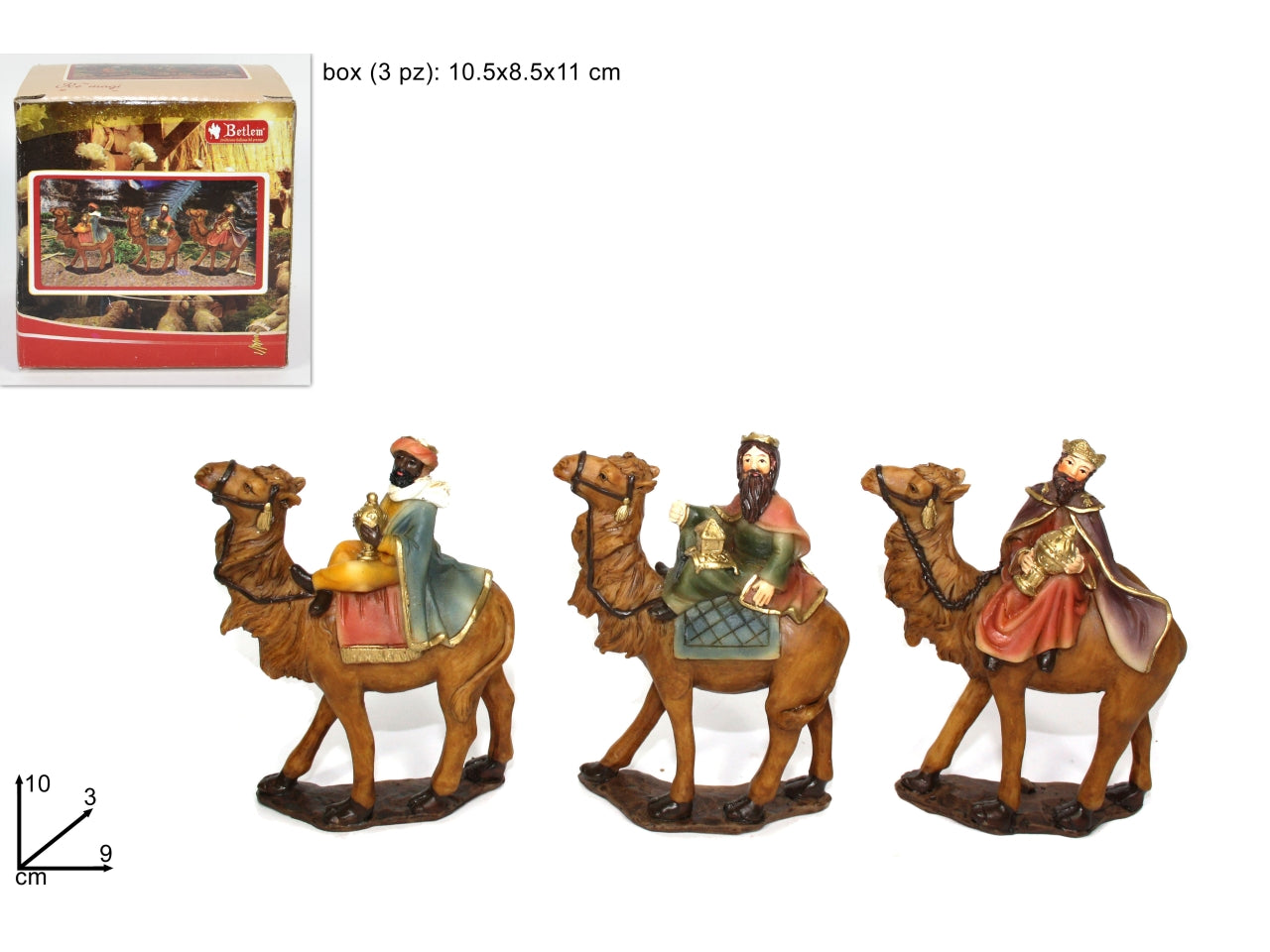 Re magi in resina 14cm set 3 pezzi colori chiari