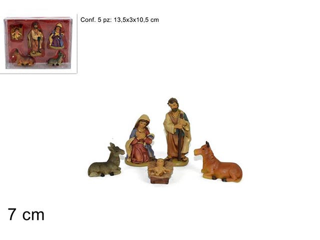 NativitÃ  in resina 7cm, set da 5 pezzi