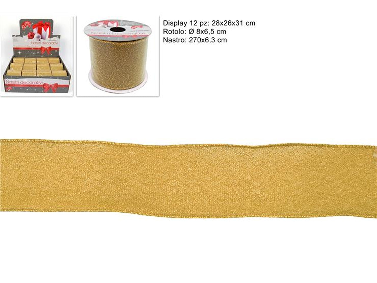Nastro glitter 6,3cmx2,7mt oro