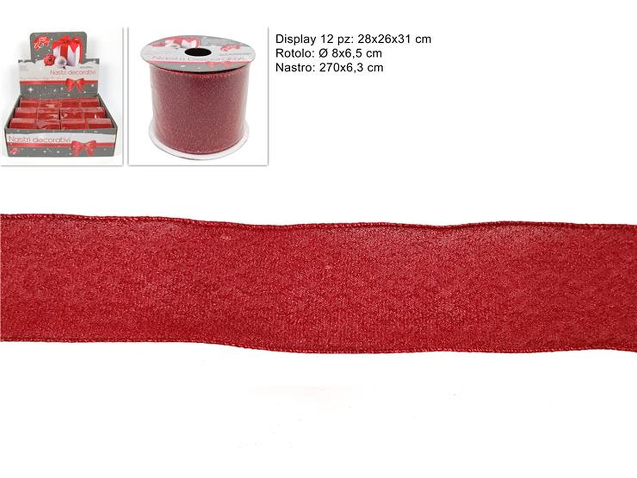 Nastro glitter 6,3cmx2,7mt rosso