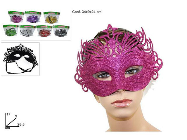 Maschera veneziana glitter, colori assortiti