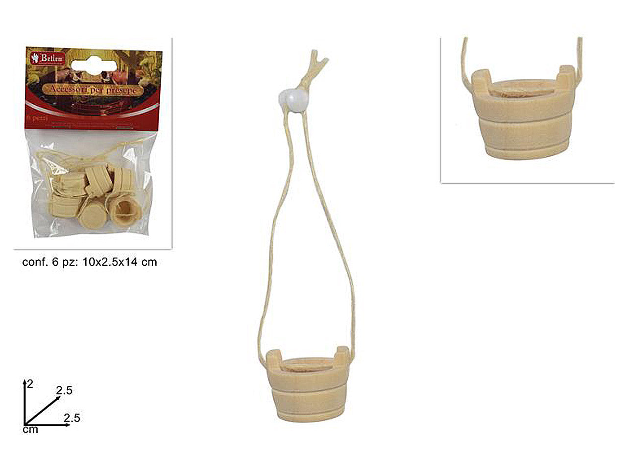 Secchi in legno 6 pezzi 2x2,5x2,5cm