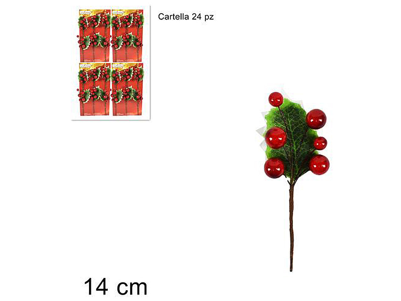 Pick 14cm con bacche rosse e agrifoglio