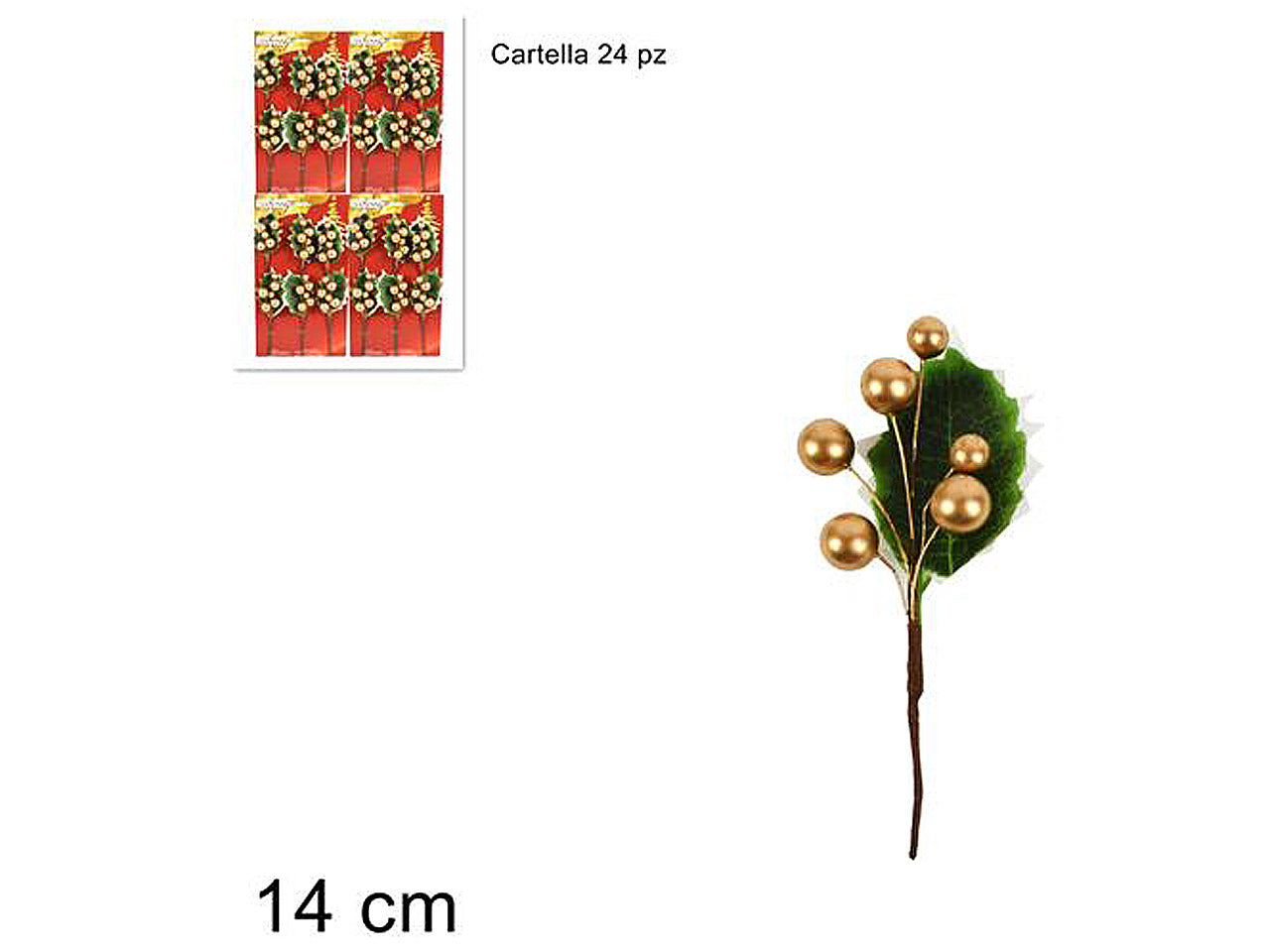 Pick 14cm con bacche oro e agrifoglio