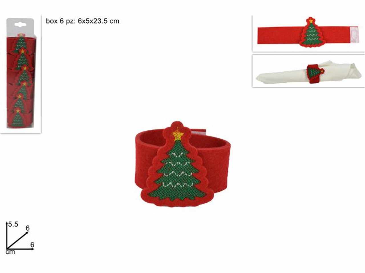 Portatovaglioli in feltro con albero confezione da 6 pezzi rosso