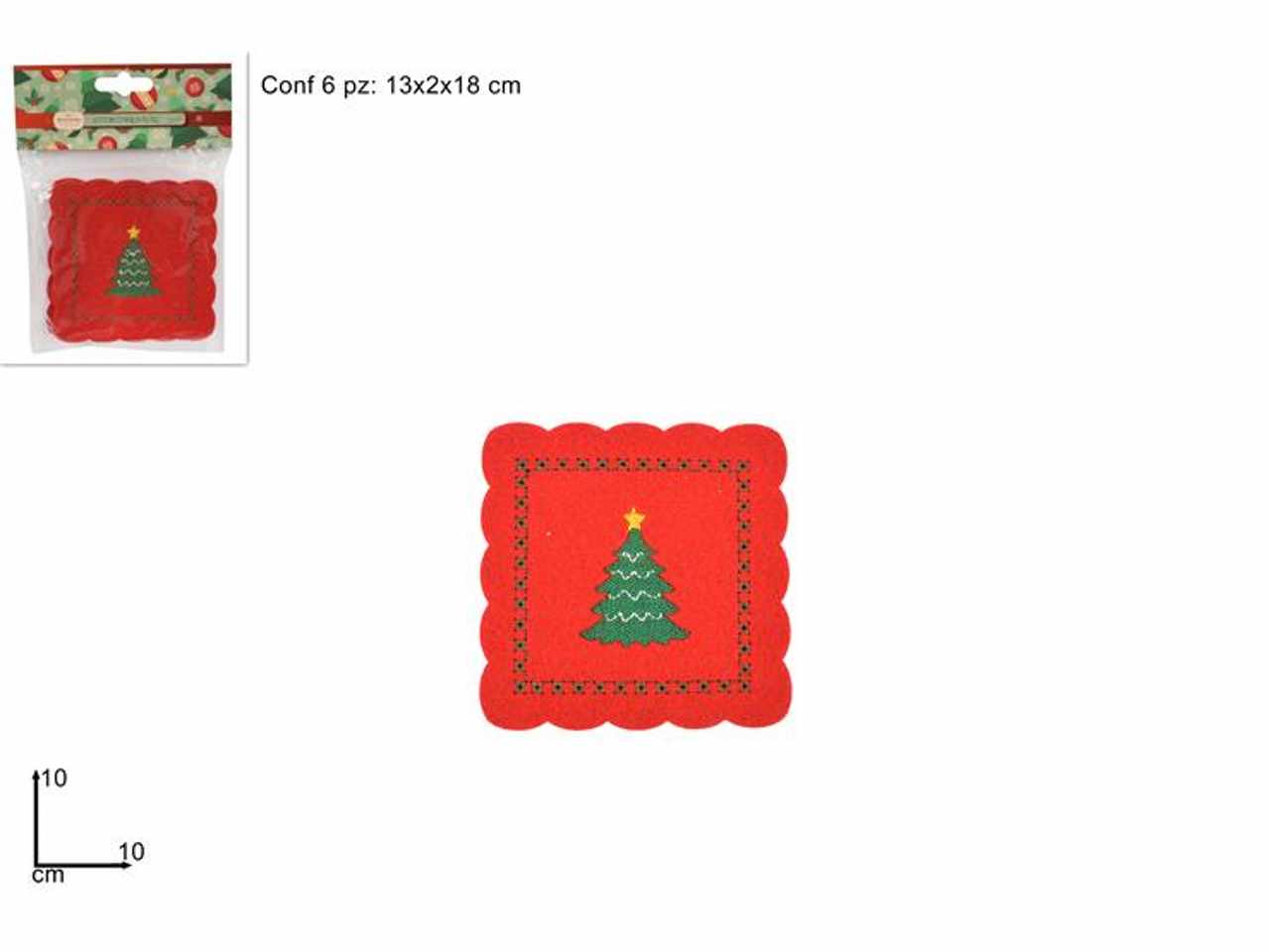 Sottobicchiere in feltro con albero 10x10cm rosso