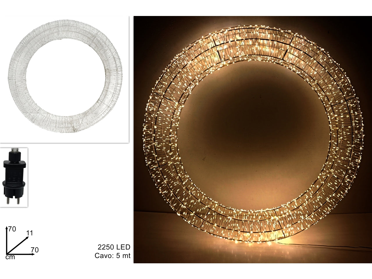 Cerchio luminoso 70cm 2250led bianco caldo