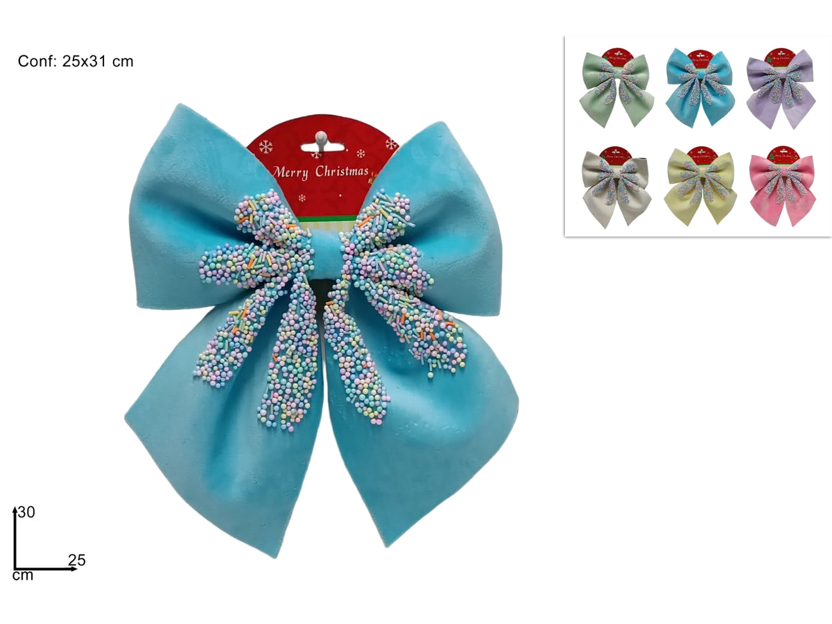 Fiocco 25cm in velluto con canditi in 6 colori assortiti