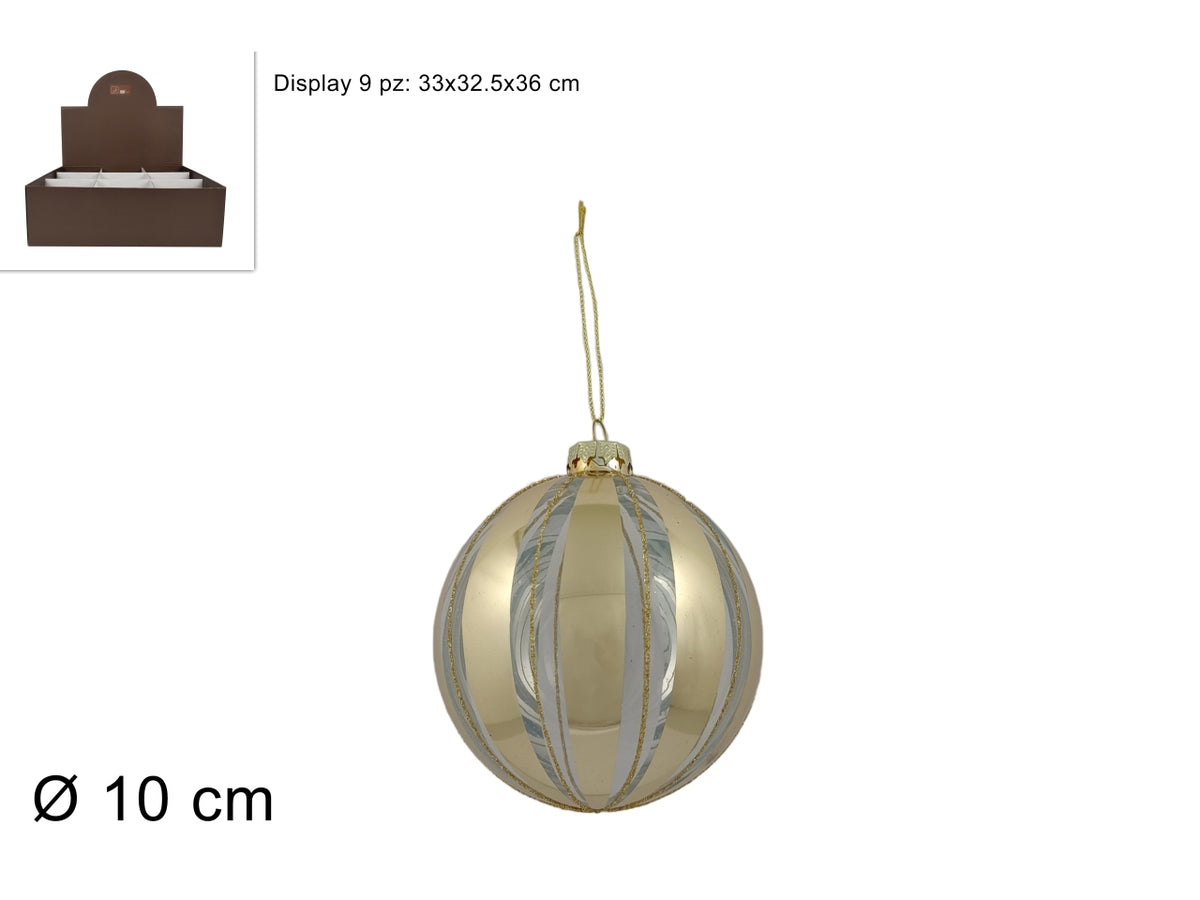 Palla in vetro 10cm trasparente con decoro oro