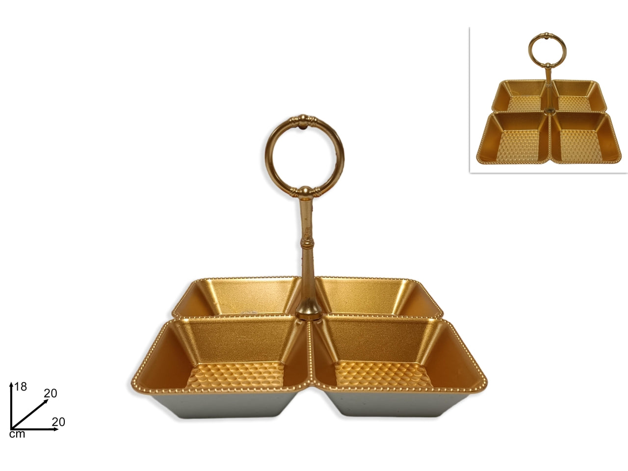 Vassoio in plastica con 4 posti oro con manico