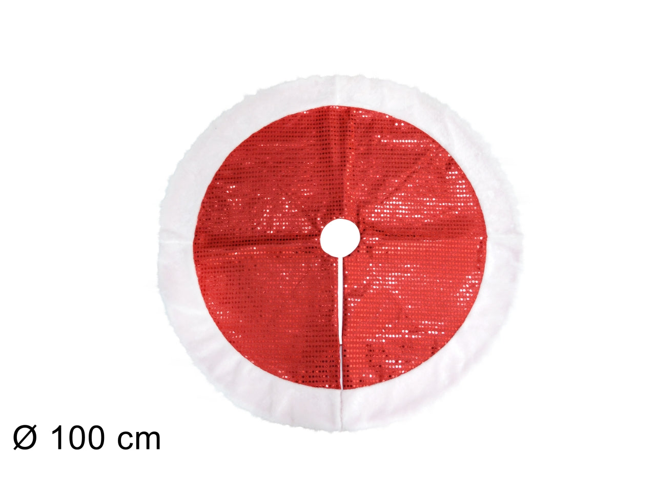 Tappeto albero 100cm rosso a pois con pelliccia bianca