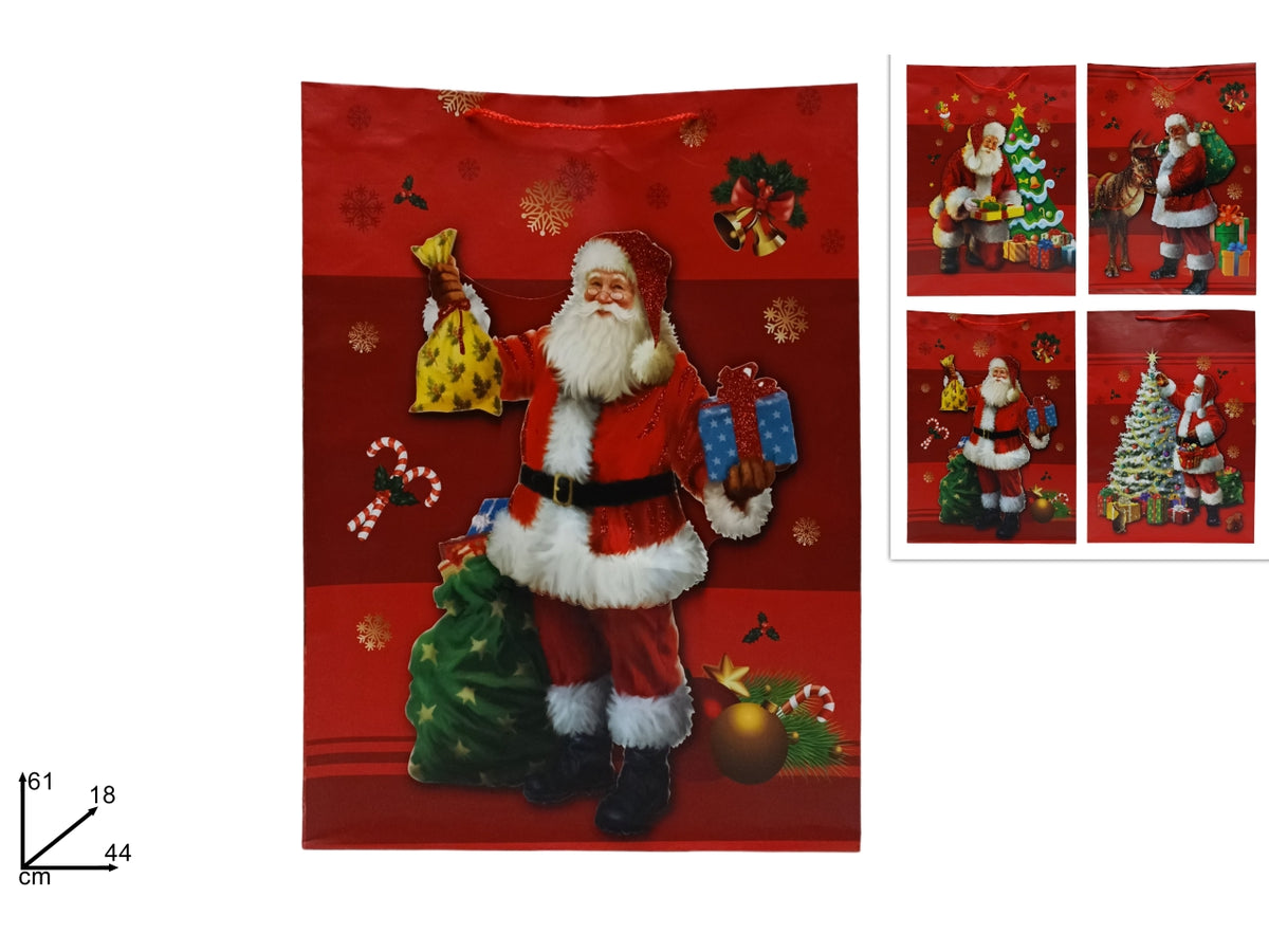 Busta regalo babbo natale 3d in 4 assortimenti 61x44x18cm