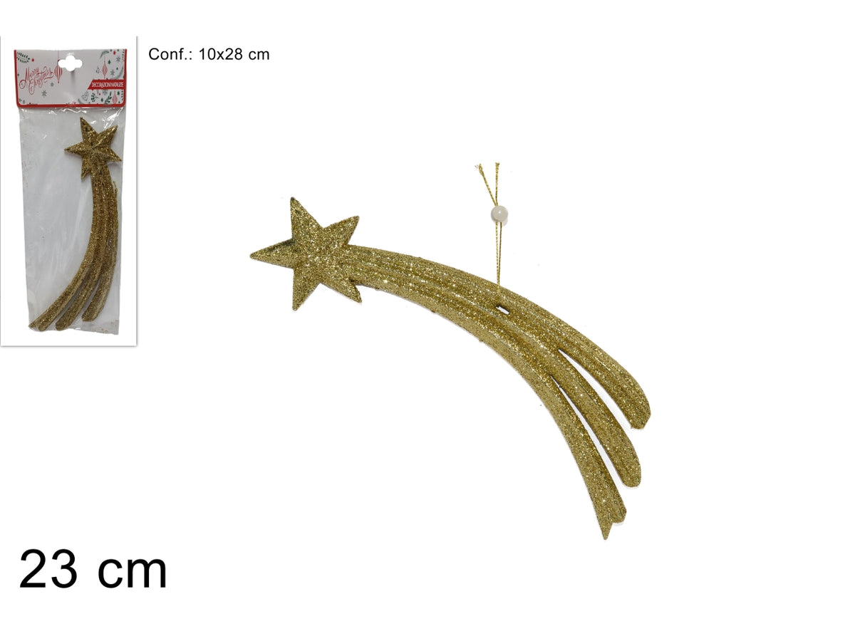 Appendino stella cometa con glitter 23cm oro