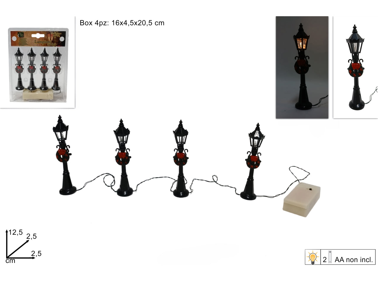 Lampioni con luci a batterie set da 4 lampioni