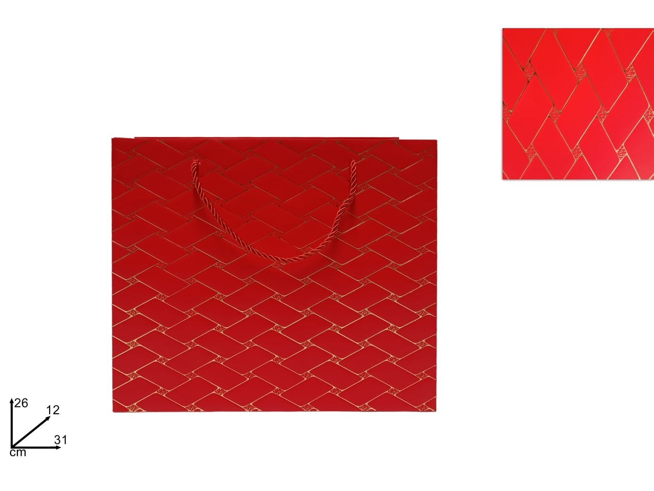 Busta regalo 31x26x12 effetto trapunta rosso oro