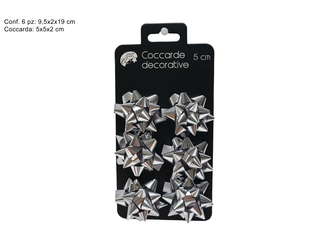 Coccarde lucide 5 cm set 6 pezzi silver