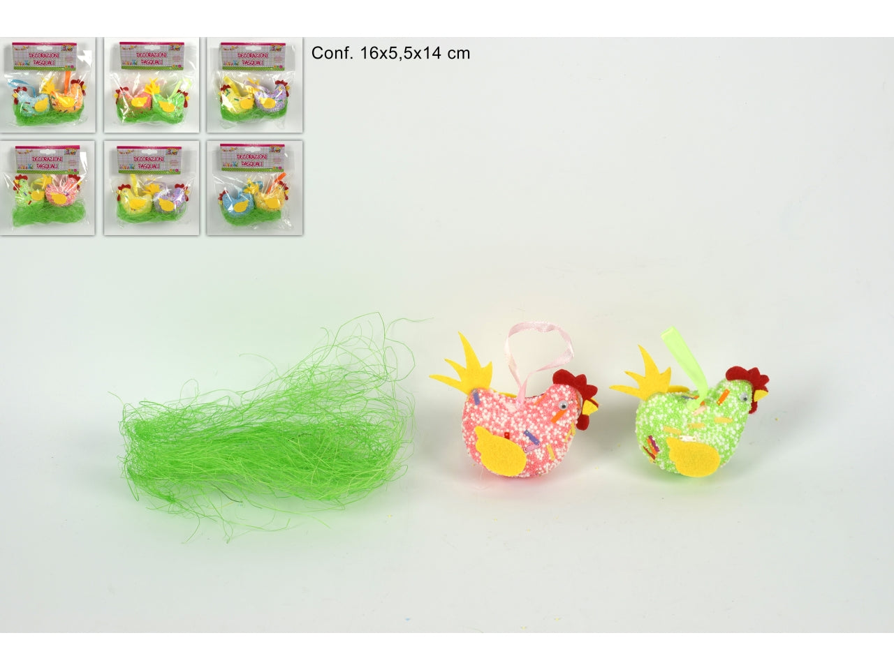 Galline con raffia set 2 galline colori assortiti