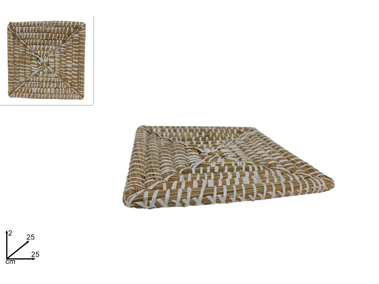 Sottopentola in vimini naturale e bianco quadrato 25x25 cm - Due Esse