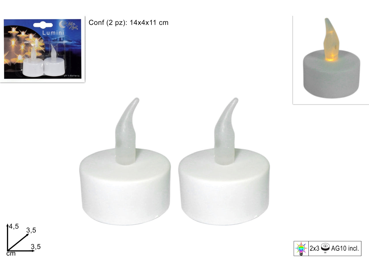 Lumino fiamma tealight con batteria led-tea-2w