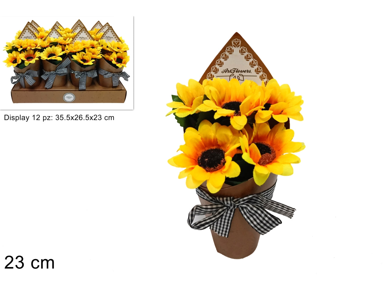 Piantina di girasole con cartoncino e fiocco