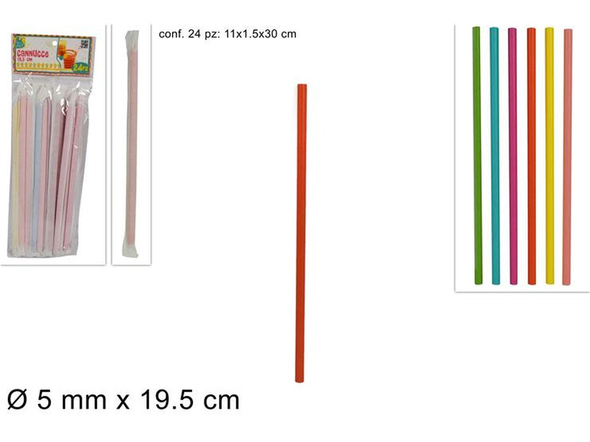 Cannucce carta imbustate in colori assortiti. confezione da 24 cannucce