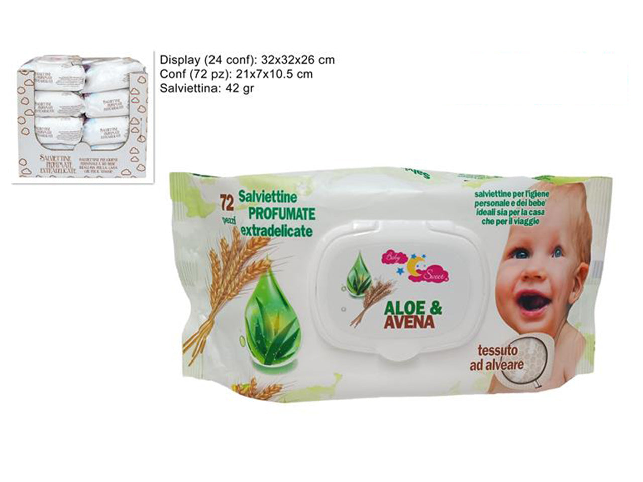 Salviettine detergenti 72pz 42gr aloe e avena ys-sj1520/aloe+oat &ccedil