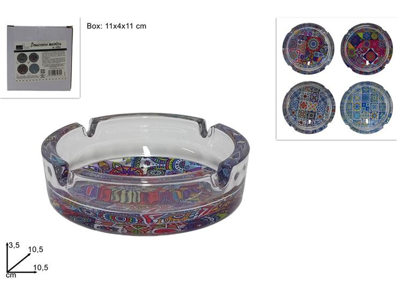 Posacenere in vetro con fantasia maiolica - disponibile in 4 assortimenti