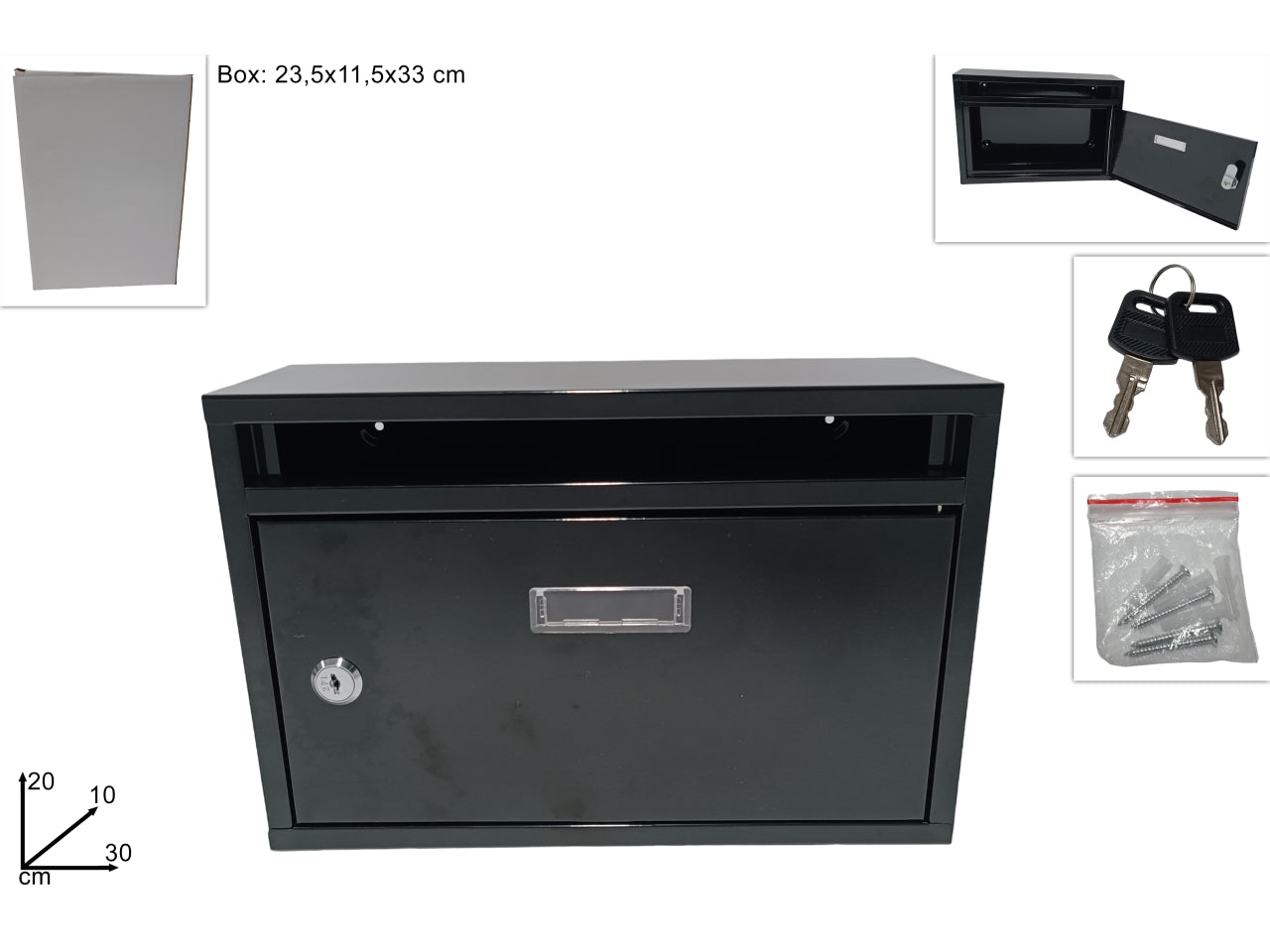 Cassetta per posta rettangolare 30x20x10cm nero