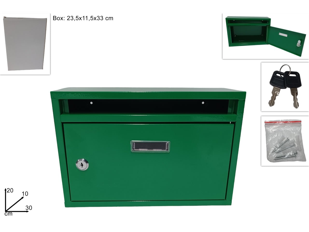 Cassetta per posta rettangolare 30x20x10cm verde