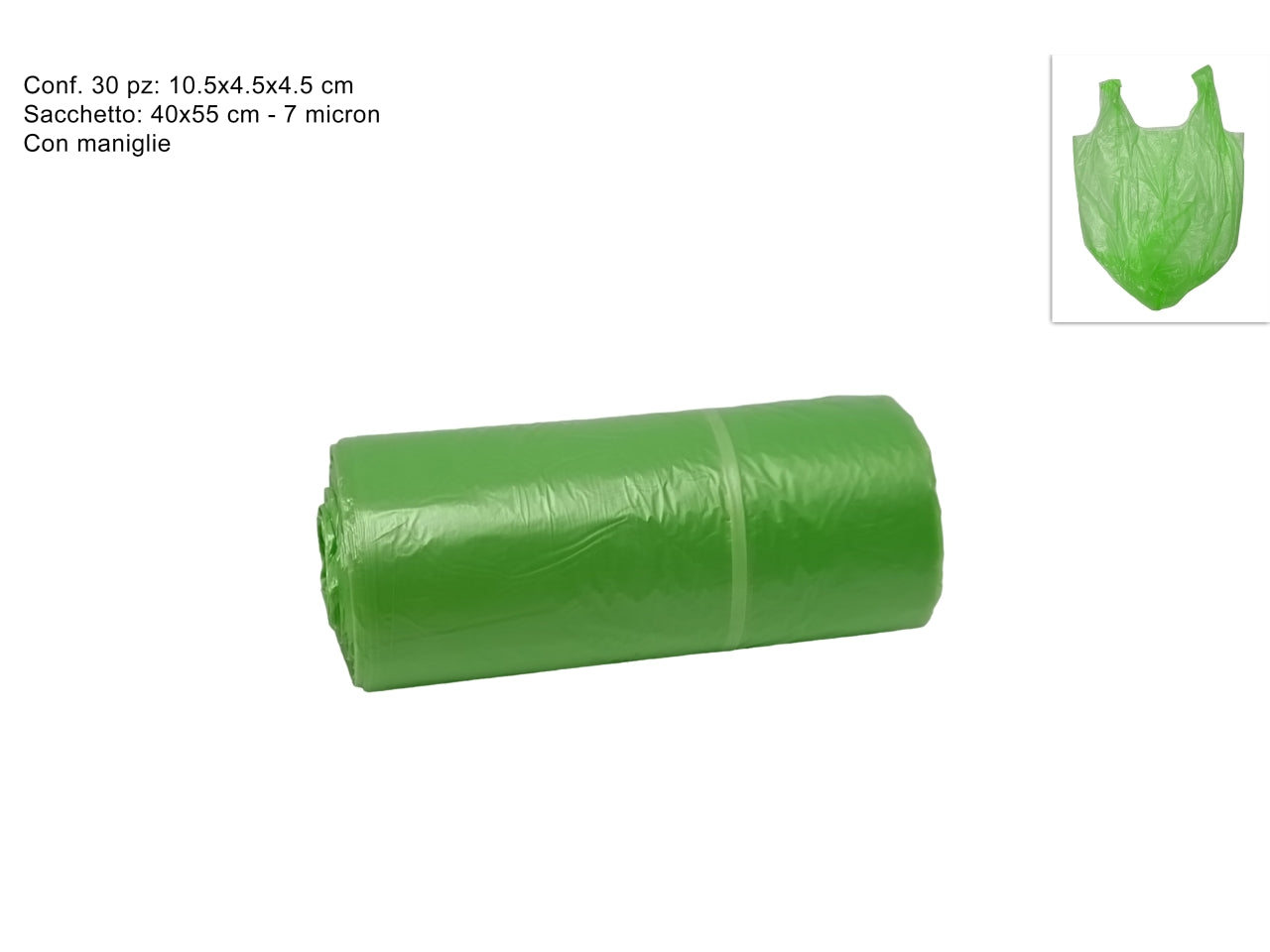 Sacchetti rifiuti con maniglie 40x55cm verde - il rotolo Ã¨ composto da 30 sacchetti