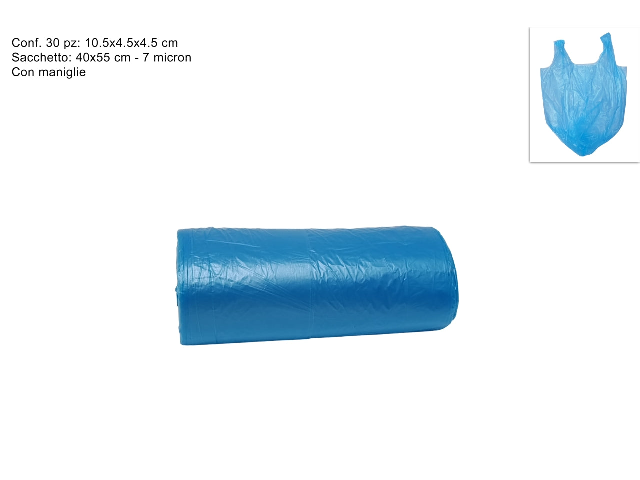 Sacchetti rifiuti con maniglie 40x55cm blu - il rotolo Ã¨ composto da 30 sacchetti