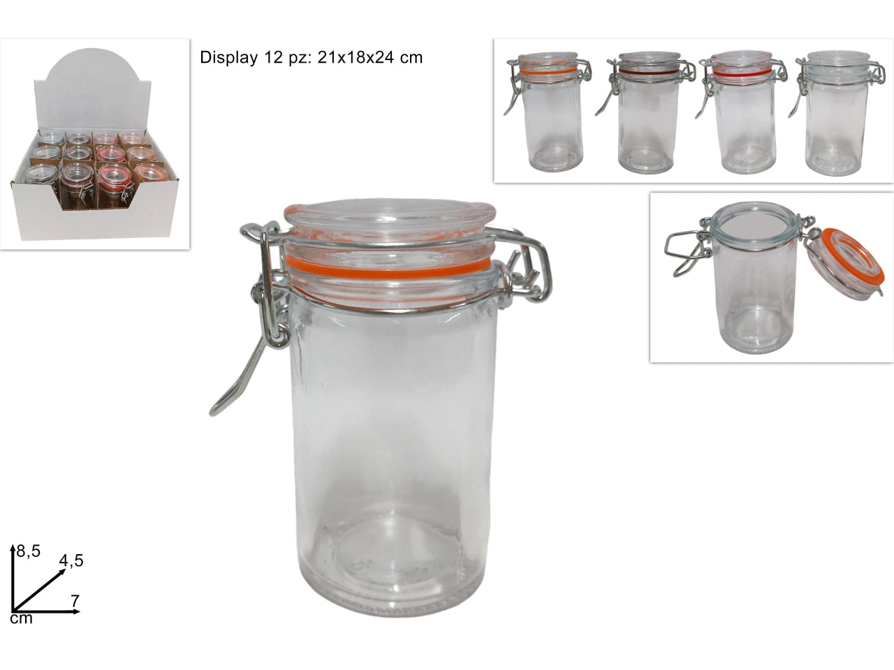 Barattolo di vetro con tappo ermetico - disponibile in 4 colori