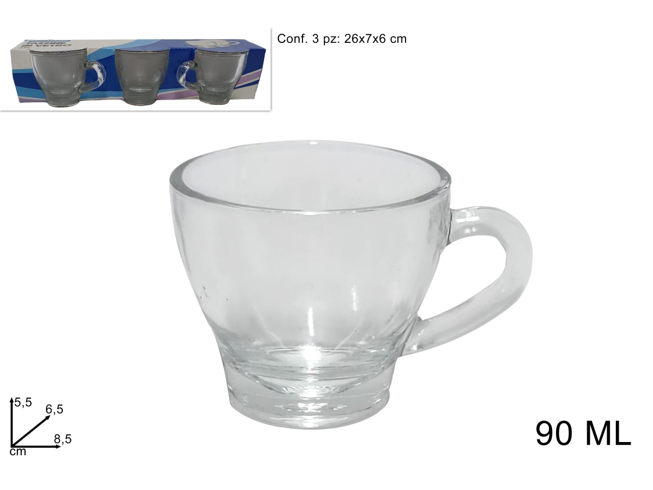 Tazzine di vetro - confezione con 3 tazzine