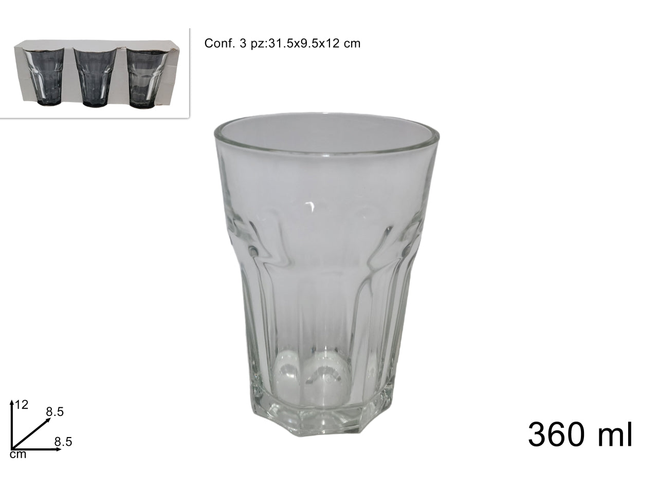 Set di 3 bicchieri di vetro da 360ml