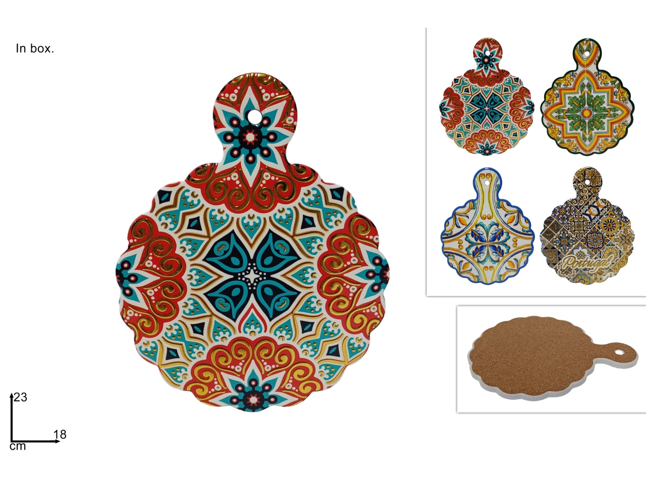 Tagliere tondo base in sughero 23x18cm con decori oro - disponibile in 4 decori