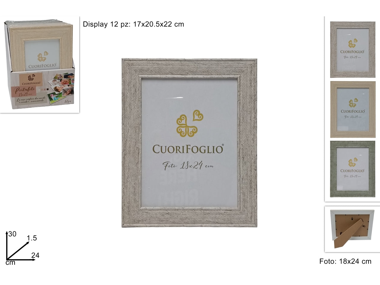 Cornice in legno spiga per foto 18x24cm - disponibile in 3 colori