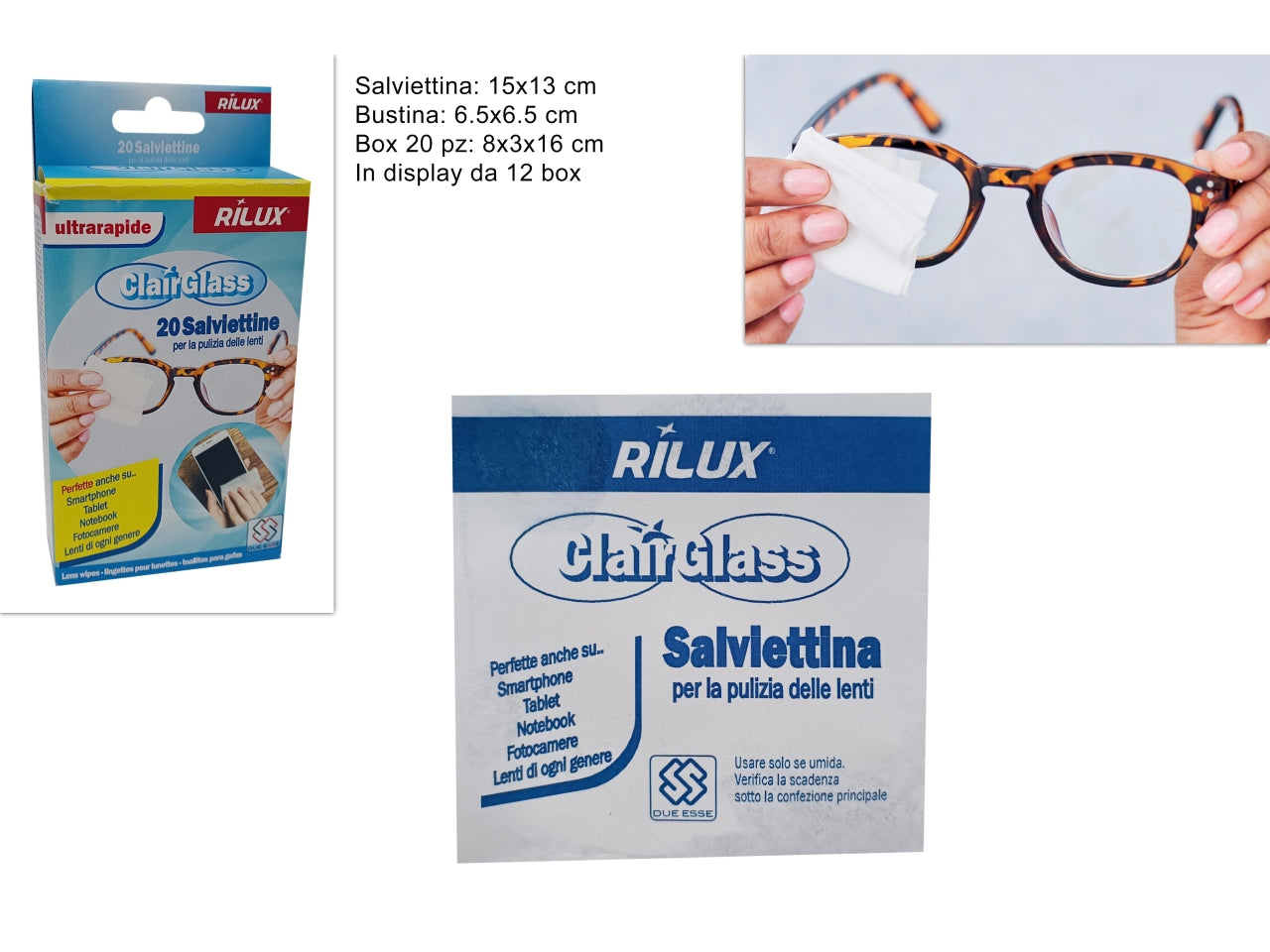 Salviettine pulisci occhiali - confezione da 20 salviette